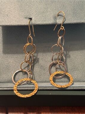 Kay Jewelers Two-Tone Textured Ring Dangle Earrings 10K yellow and white gold.